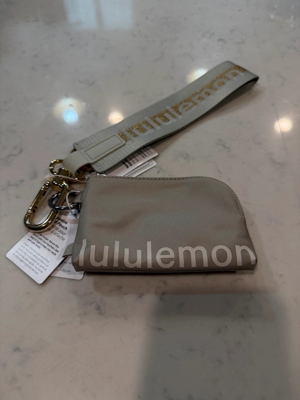 lululemon athletica Small Wristlet Card Holder in Light Gray with Gold Hardware